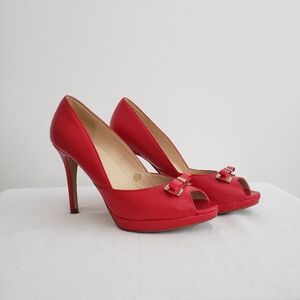 Marc Fisher Size 7 Red Peep-Toe Heels